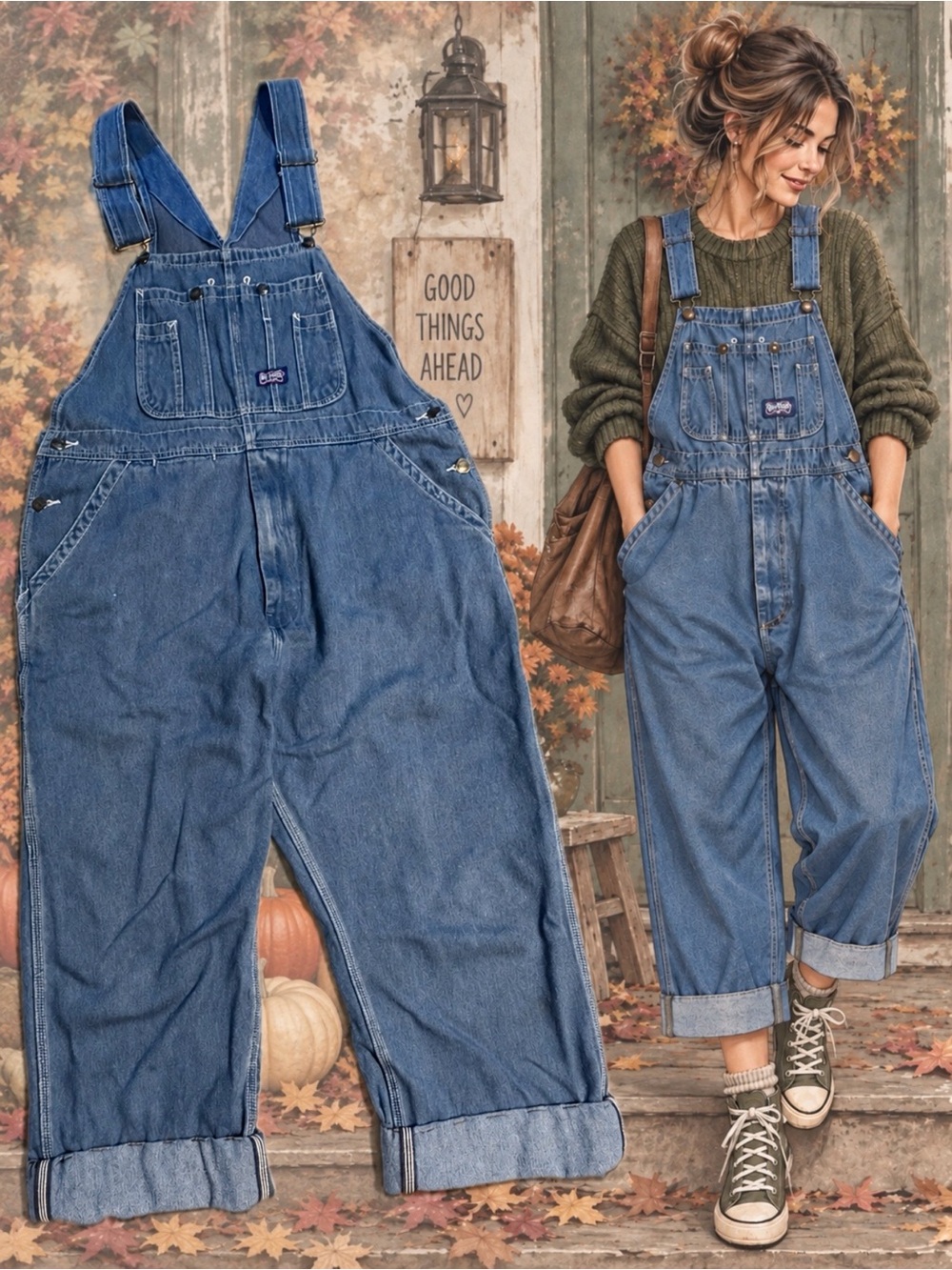 VINTAGE 90s Baggy Denim Bib Overalls Wide Leg Carpenter cargo Workwear Jeans y2k